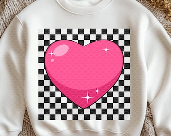 Checkered Heart PNG: Valentine's Day Shirt Design (Digital Download)