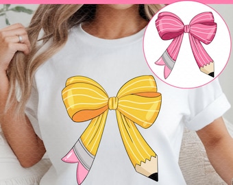 Pencil Coquette Bow PNG: Teacher Shirt Design (Digital Download)