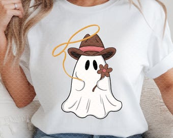 Fantasma vaquero de Halloween PNG: Diseño de camiseta "Hola Oeste" (Descarga digital)