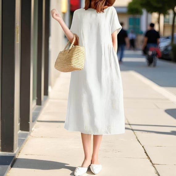 Loose Cotton Linen Dress Women