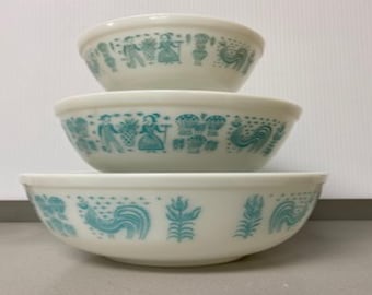 Pyrex Turquoise 404 Amish Butterprint Vintage Pyrex Mixing Bowl Complete Set of 4 401 - 404 ...
