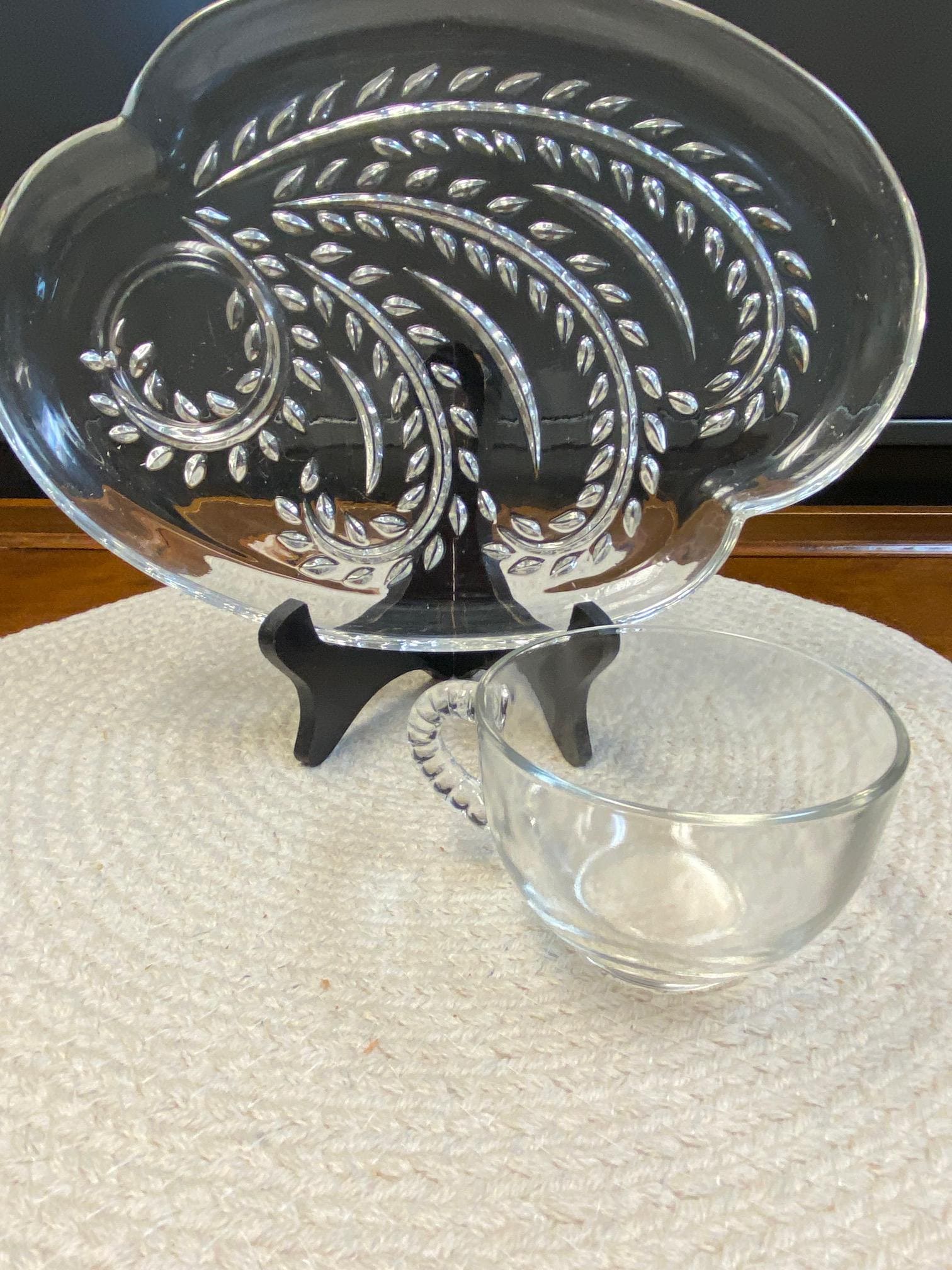 Vintage Federal Glass Snack Set | Hospitality Wheat Pattern, Mid