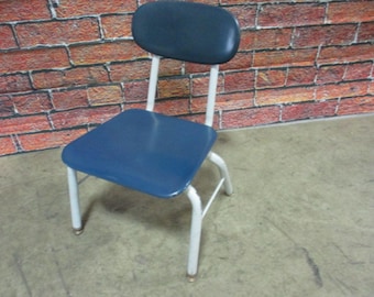 Virco Vintage Child Size School Chair – Blue, Preschool Seating, Industrial Kids Chair, 12" Seat Height