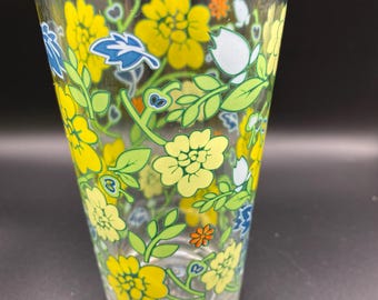 Vintage 1970s Floral Drinking Glasses Set of 3 – Retro Yellow Flower Tumblers 285ml