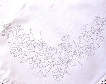 Tablecloth Ready to Embroider with a Freestyle Embroidery Birthday Bouquet Design