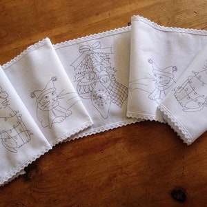 Ready to Embroider Mantleshelf Runner with a Christmas Cat Embroidery Pattern