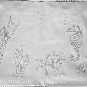 Ready to embroider Tray Cloth Seahorse Design, Freestyle Embroidery