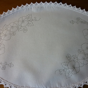Ready to Embroider Oval Table Centre with a Unique  Pansy Embroidery