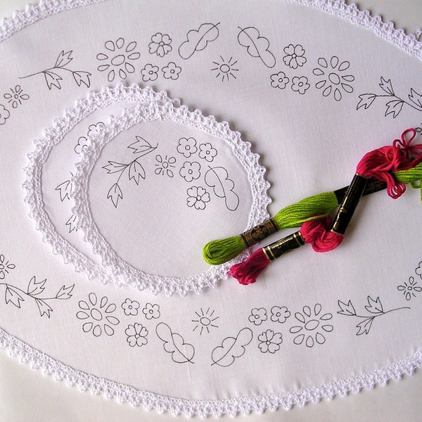 Printed to Embroider Dressing Table Chewal Set with a Floral Hand Embroidery Design