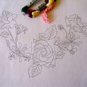 Freestyle Stickerei Rosen und Geißblatt Tasche bereit, mit floraler Stickerei Design zu sticken