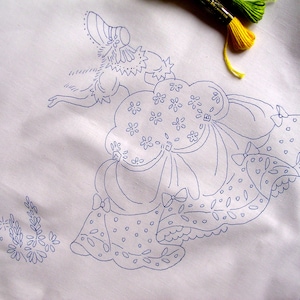 Freestyle Embroidery Tablecloth with a Crinoline Lady Embroidery Design