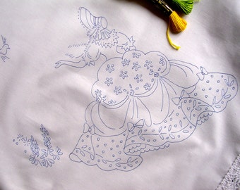 Freestyle Embroidery Tablecloth with a Crinoline Lady Embroidery Design