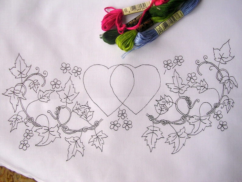 Ready to Embroider Pillow Cases With a Hearts & Flowers Etsy UK