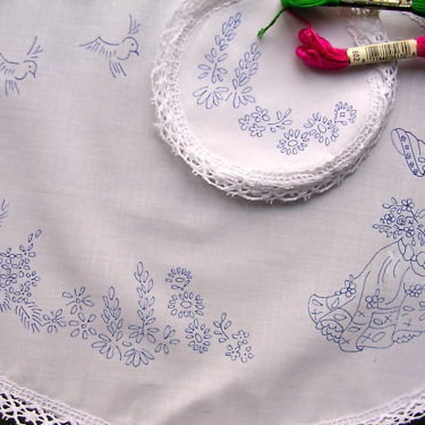 Crinoline Lady Embroidery Pattern on a Stamped to Embroider Dressing Table Chewel Set