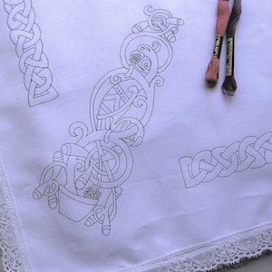 Ready to Embroider Tablecloth with a Celtic Freestyle Embroidery Pattern