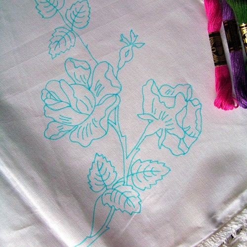 Hand Embroidery Pattern on Pillow Case Ready to Embroider - Etsy