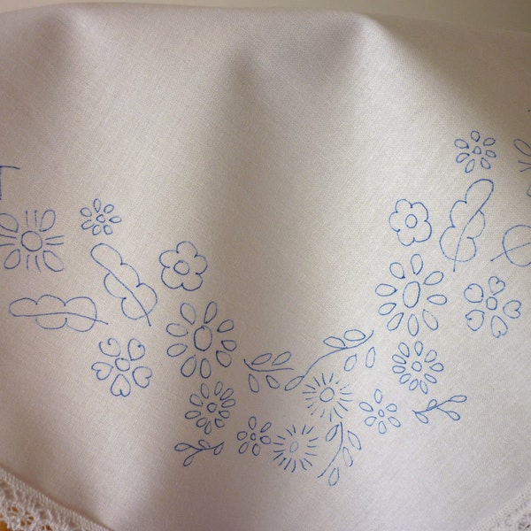 Nappe de broderie imprimé fleur bordure coton bord de dentelle 22"x22 » CSOO37