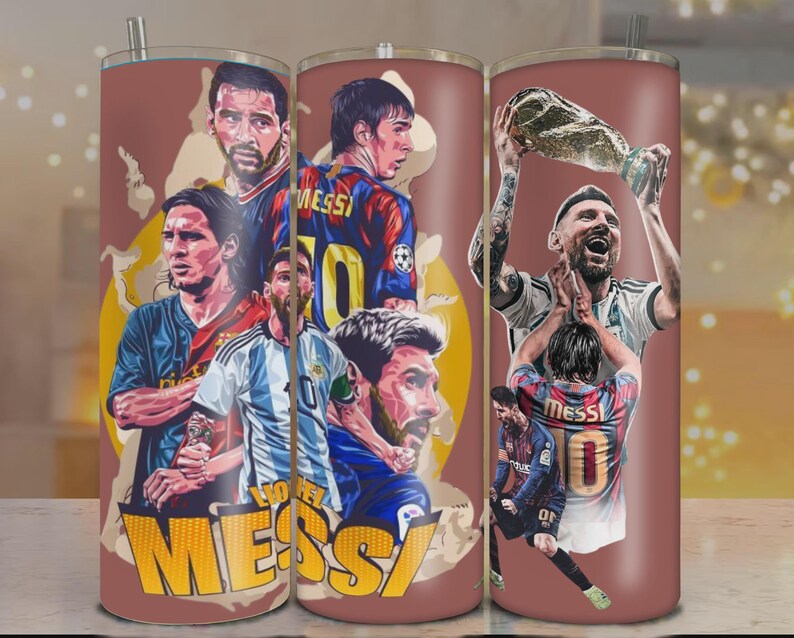 Pack of 2 Messi 20oz Tumbler Wrap PNG – Digital Download | Lionel Messi Sublimation Design image 3