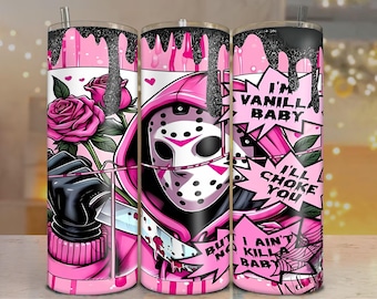 Pink Horror Babe Tumbler Wrap PNG | Creepy Sublimation Design