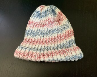 Warm Soft Knit Hat Comfy Snow Cap Ski Red White Blue Spiral