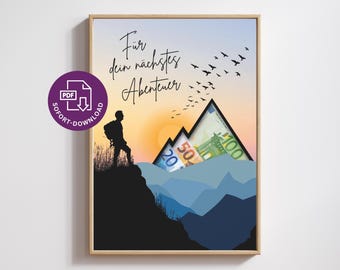 Travel Money Gift Template PDF | DIY Gift for Hikers | Holiday Voucher | Hiking Money Gift in the Mountains | Instant Download
