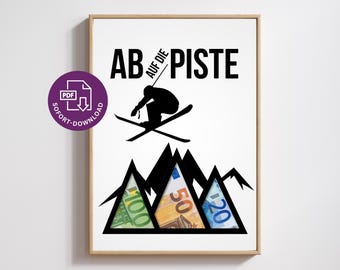 Geldcadeau voor een skivakantie | DIY-cadeau voor skiërs en wintersportliefhebbers | A5/A4/A3 printbaar | Lastminute cadeau | PDF-download