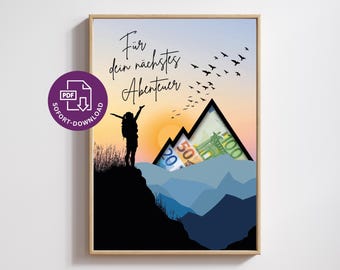 Travel Money Gift Template PDF | DIY Gift for Hikers | Holiday Voucher | Hiking Money Gift in the Mountains | Instant Download