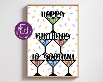 DIY Birthday Money Gift | Printable Birthday Money Gift | Cocktail Party | A5/A4/A3 Poster | Instant PDF Download