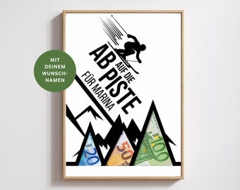 Personalized Money Gift for Ski Holidays (PDF) | DIY Money Gift with Name for Skiers & Winter Sports Enthusiasts | Personalized PDF File