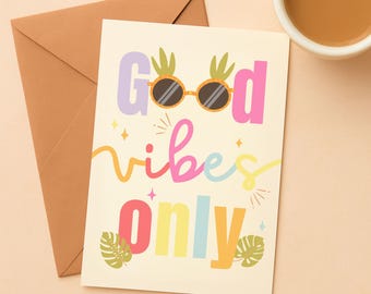 Good Vibes Only Postcard A6 | Positive Quote Card | Floral Greeting Card | Pastel Postcard | Cute Typography Card | Feel Good Gift