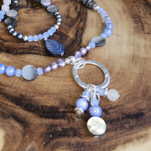 Pearl and Shell Double Strand Necklace: Beachy Pendant & Earring Set