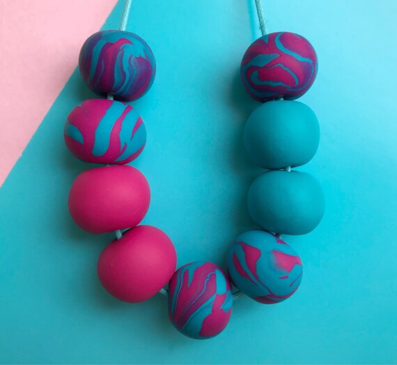 Turquoise necklace, clay necklace, statement necklace, adjustable necklace, pink necklace, blue necklace, quirky necklace, quirky jewellery