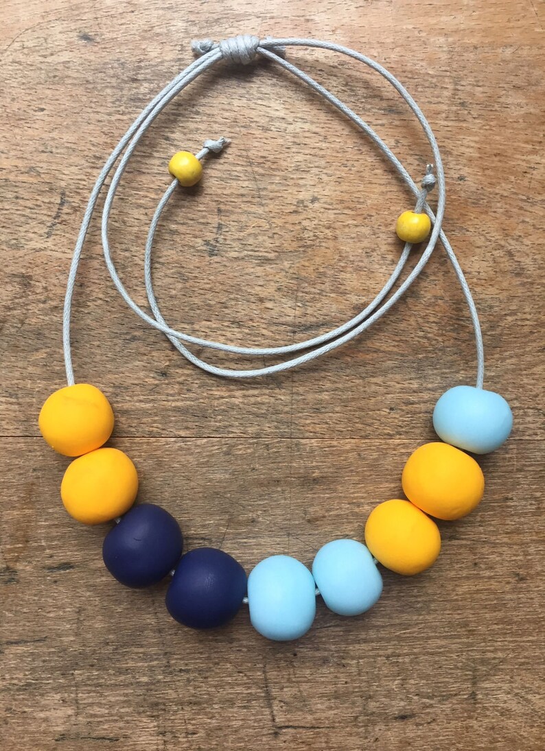 Clay bead necklace clay necklace statement necklace yellow Etsy