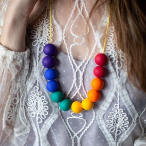 Rainbow clay bead necklace