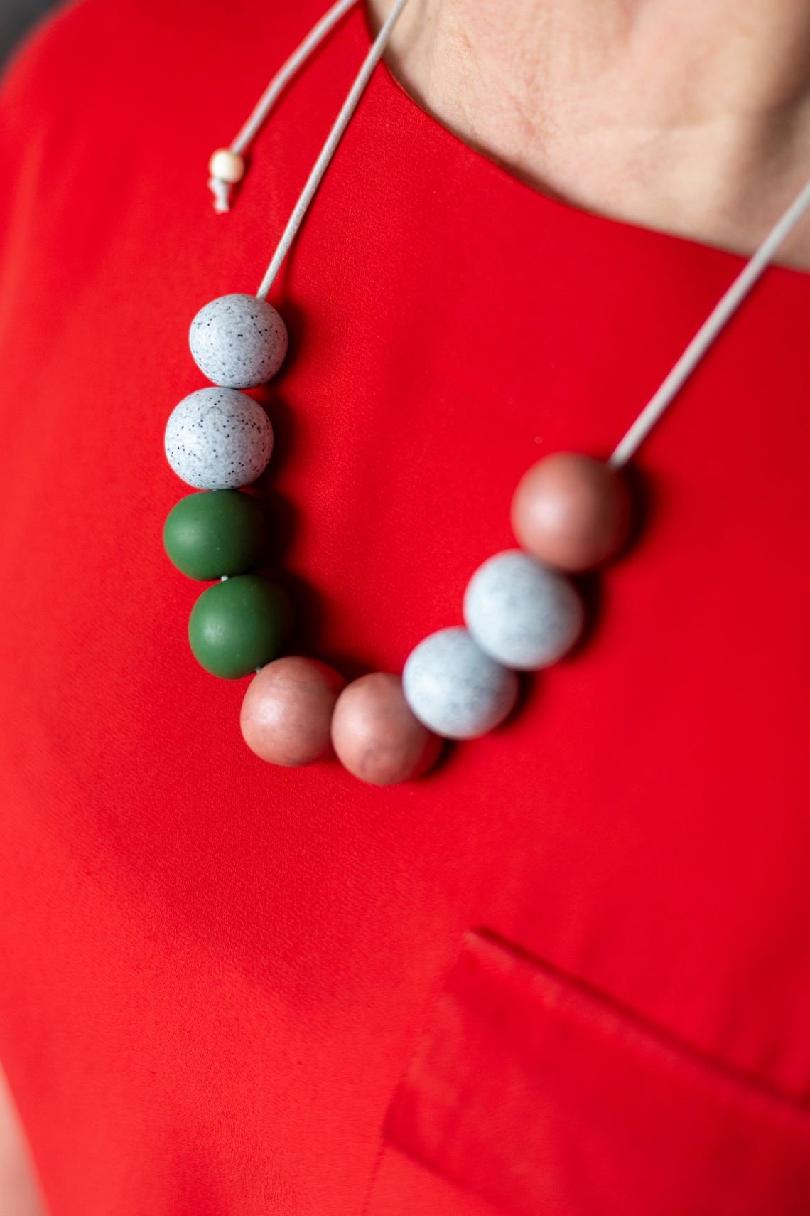 Rose Pink Stone & Sage Green Necklace Etsy