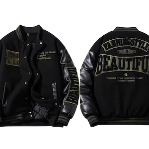 Custom Varsity Leather Jacket | Embroidered Letterman | Streetwear & Vintage Style | Genuine Leather | Personalized Bomber Jacket