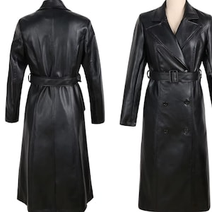 Women&#39;s Black Leather Trench Coat,Handmade Leather trench coat,Women&#39;s Genuine Leather Trench Coat,Stylish Black Real Leather