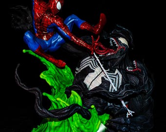 Diorama de estatua de Spider-Man / Figura de fan art de Marvel ~30 cm / Coleccionable de Peter Parker