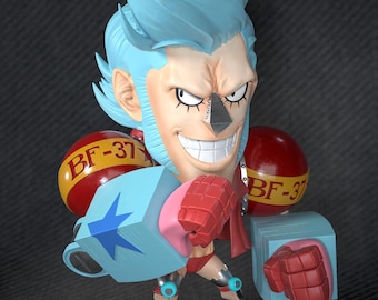 Figura de Franky Chibi / Estatua de fan art de One Piece ~20 cm / SUPER coleccionable
