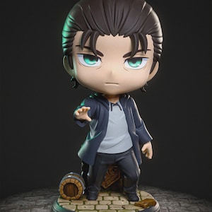 Eren Jaeger Chibi Figure | Attack on Titan Fan Art Statue ~15cm | Cute Anime Collectible