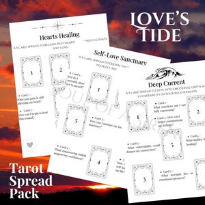 Love&#39;s Tide Tarot Spread Pack - 5 romantische Tarotkarten + 5 passende Journalseiten, druckbarer digitaler Download