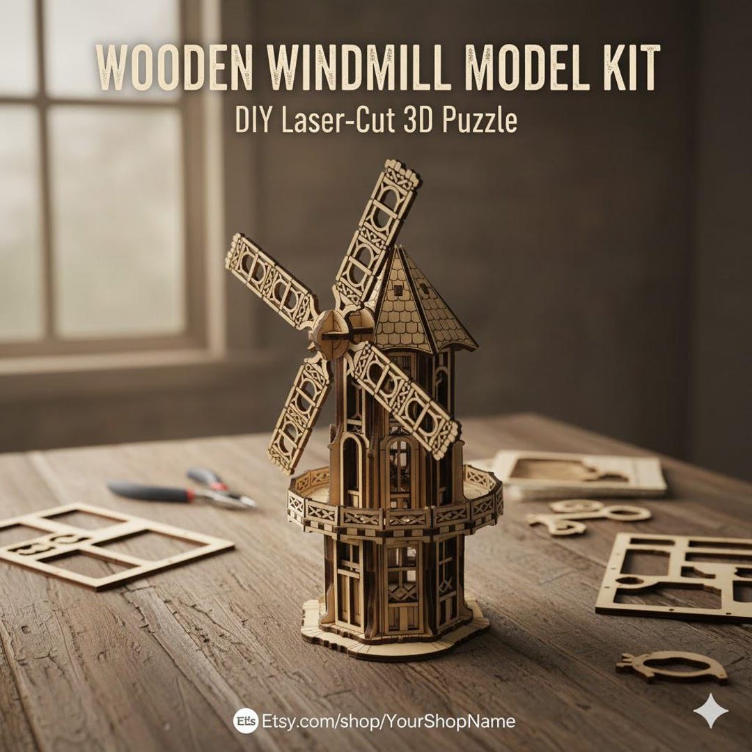 Cnc Router Windmill Sign Laser Cut Windmill SVG Plan, 3D Wooden Windmill Puzzle DXF, Decorative ...