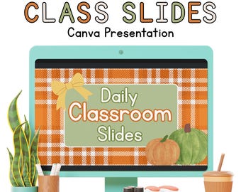 Fall Templates for Classroom, Editable Classroom Slides Template Canva, Class Daily Slides Fall Themed, Teaching and Morning Meeting slides
