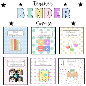Colorful Binder Objective Covers and Spines, Colorful Binder Templates, Editable Teacher Binder Covers, Printable binder Cover Teacher