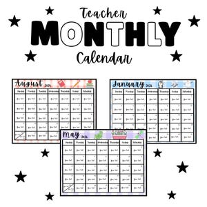 Teacher Monthly Calendars seasonal, Classroom Planning calendar, Back to School, Editable Canva Template, Instant Download for Teacher