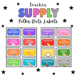 Dots Classroom Supply Labels with Pictures | EDITABLE Classroom Organization Printable TagsEditable Supply Bin Labels Classroom Supplies