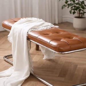 Banco de cuero moderno estilo Bauhaus / Banco de entrada con mechones capitoné / Muebles minimalistas