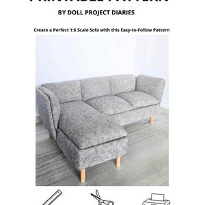 DIY Miniature Sofa Pattern PDF, 1:6 Scale Couch Tutorial, Digital Download, Cardboard Craft, Upcycling Hack image 2