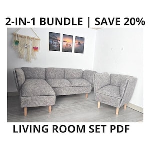 1:6 Scale Dollhouse Living Room Set PDF Pattern | Sofa, Armchair Furniture Craft (Digital Download)