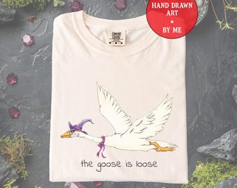 The Goose Is Loose Funny Goose Unisex T-shirt, Halloween Gift, Witch Tee, Humorous Animals Tee, Unhinged T Shirt, Goose Lovers Gift